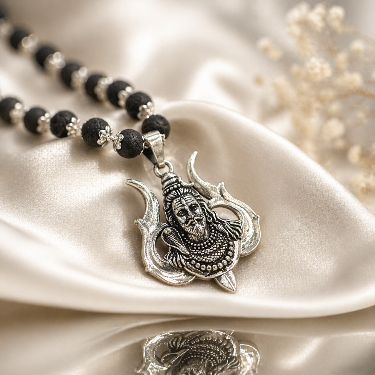 Original Karungali Mahadev Trishul Necklace  - Silver Plated