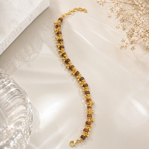 Gold Plated 5 Mukhi Rudraksha Bracelet For Women