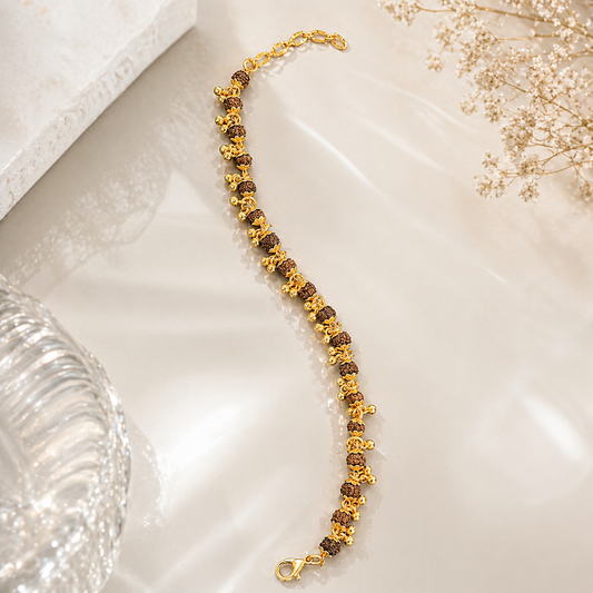 Gold Plated 5 Mukhi Rudraksha Bracelet For Women