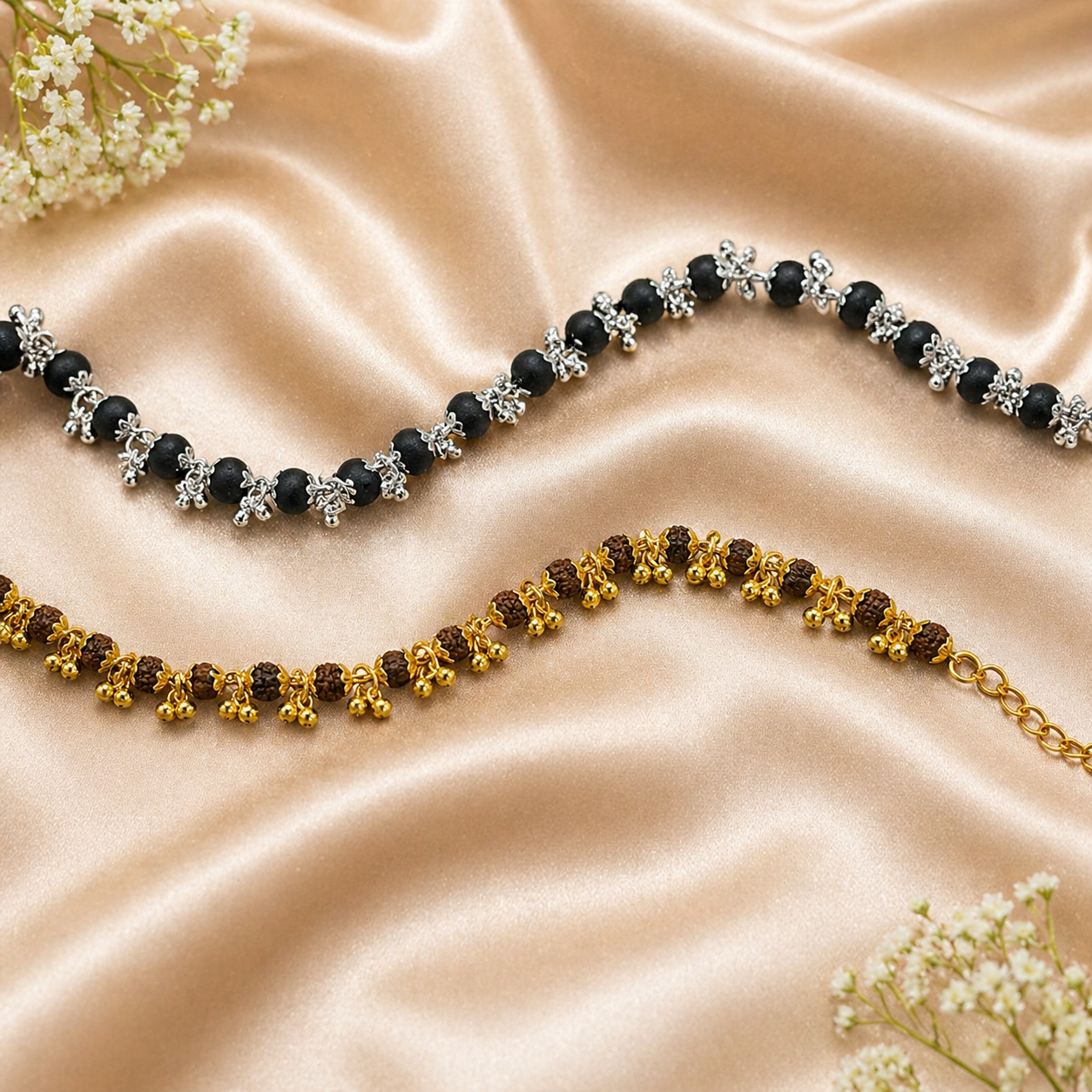 Karungali and Rudraksha Ghunghroo Bracelet Combo