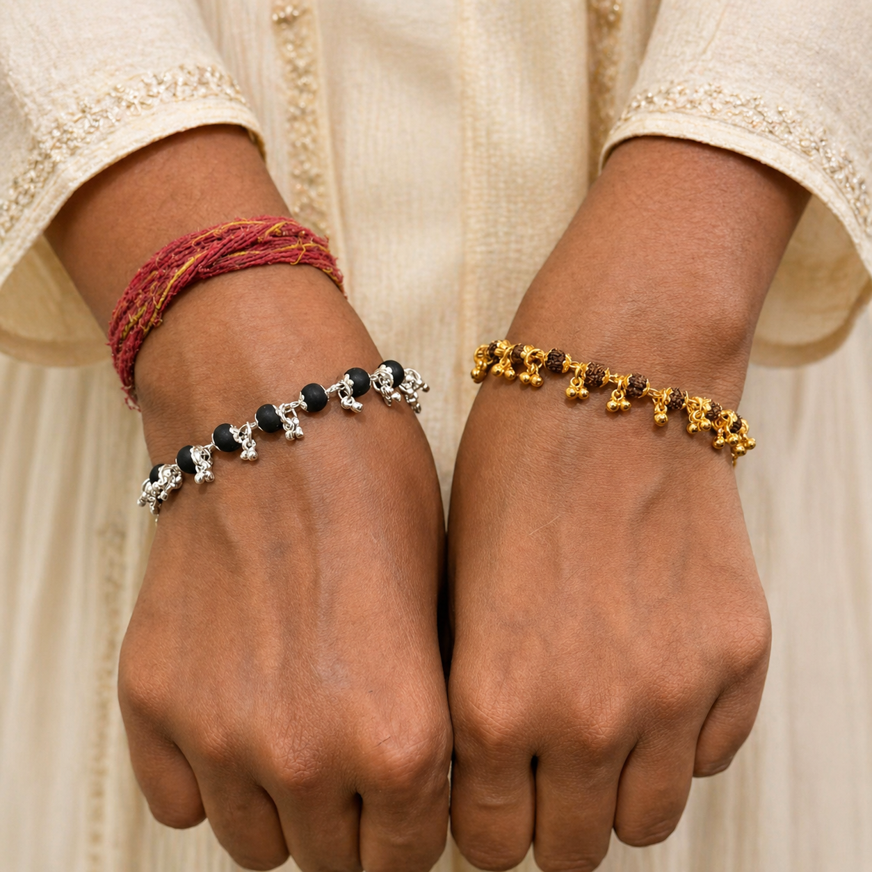Karungali and Rudraksha Ghunghroo Bracelet Combo