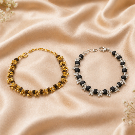 Karungali and Rudraksha Ghunghroo Bracelet Combo