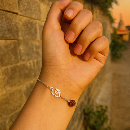 Divine Om Rudraksha Bracelet – Silver Plated
