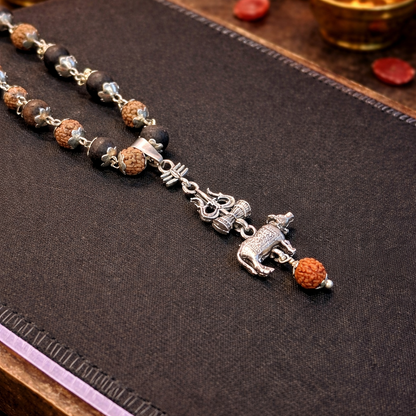 Shiv Nandi Rudraksha Karungali Necklace - Silver Plated