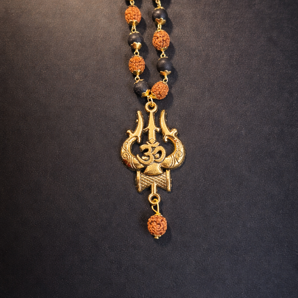 Bholenath Trishul Karungali Rudraksha Necklace - Gold Plated