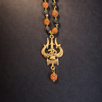 Bholenath Trishul Karungali Rudraksha Necklace - Gold Plated
