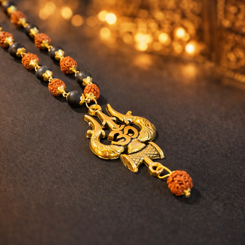 Bholenath Trishul Karungali Rudraksha Necklace - Gold Plated
