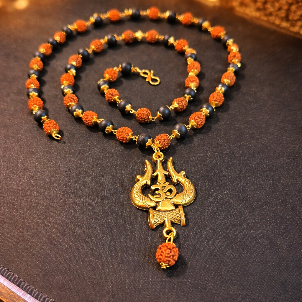 Bholenath Trishul Karungali Rudraksha Necklace - Gold Plated