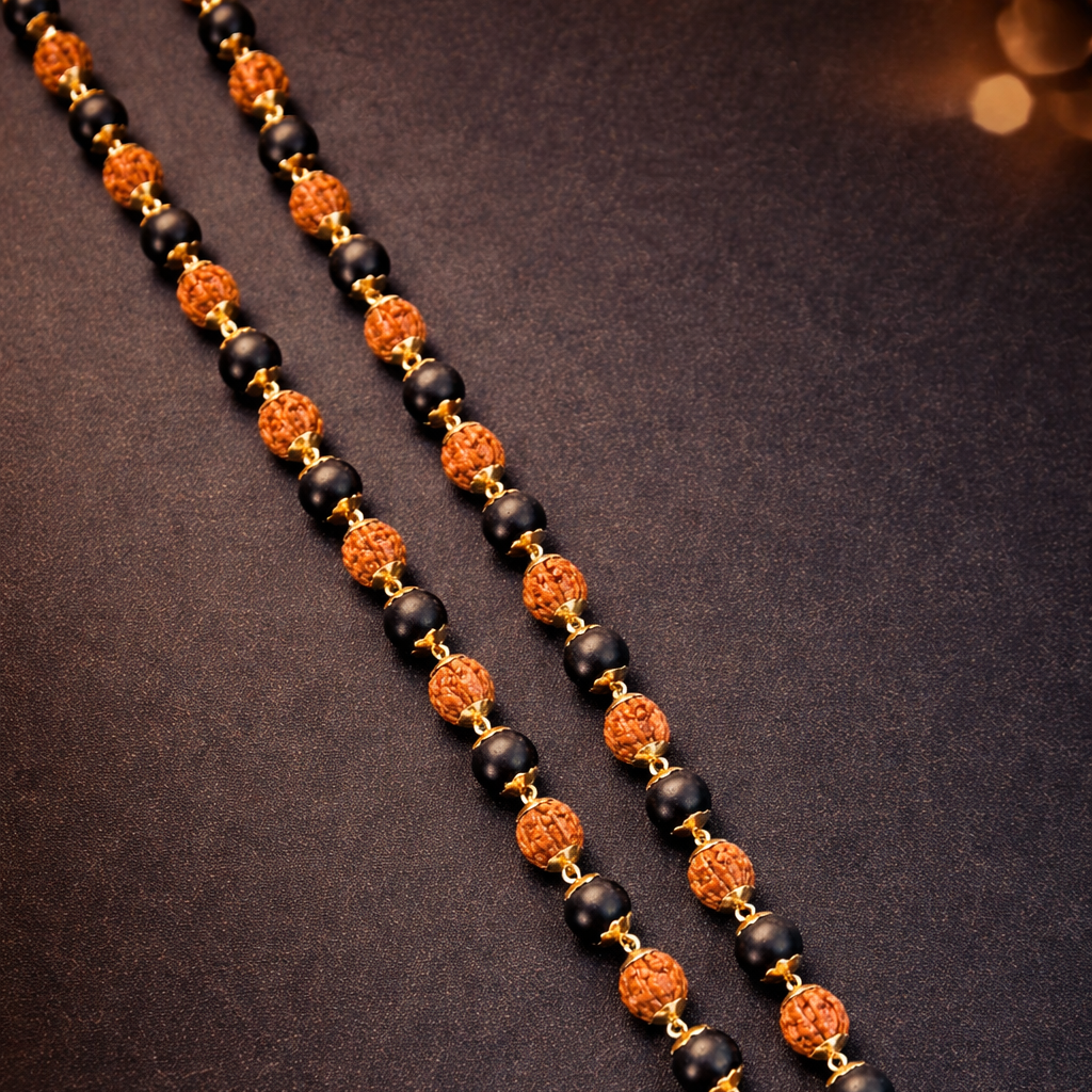 Bholenath Trishul Karungali Rudraksha Necklace - Gold Plated