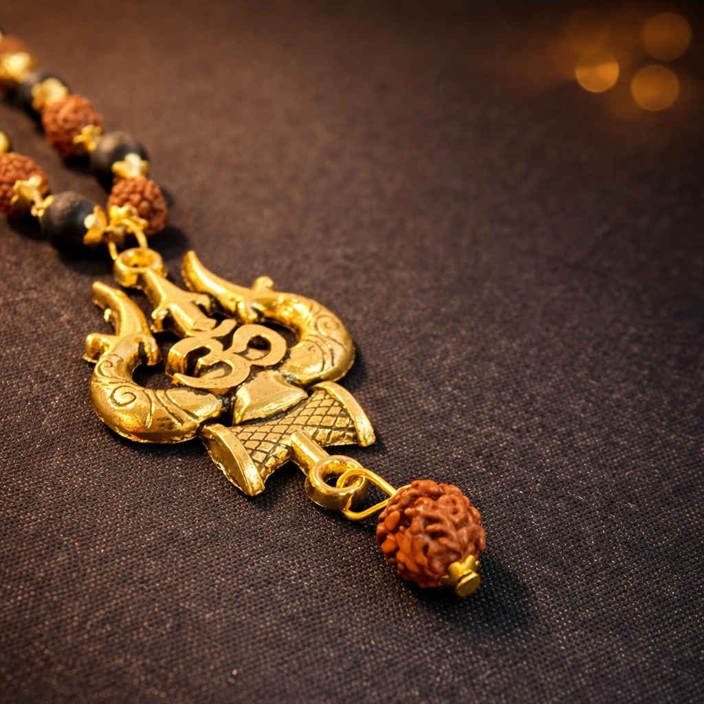 Bholenath Trishul Karungali Rudraksha Necklace - Gold Plated