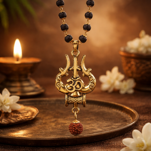 Mahadev Trishul Karungali Necklace - Gold Plated