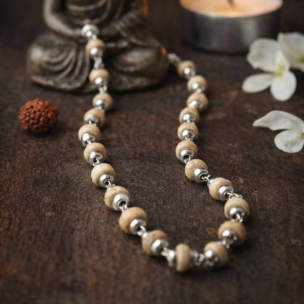 Mantraa Modern Tulsi Mala - Silver Plated
