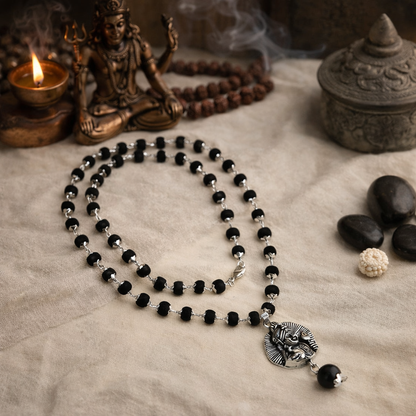 Lord Kartikeya Karungali Malai Necklace - Silver Plated