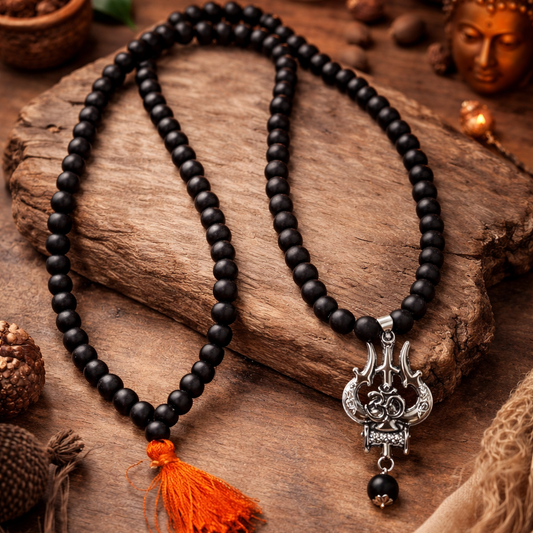 Om Trishul Karungali Malai 108+1 Beads Necklace - Certified