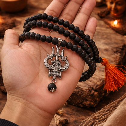 Om Trishul Karungali Malai 108+1 Beads Necklace - Certified