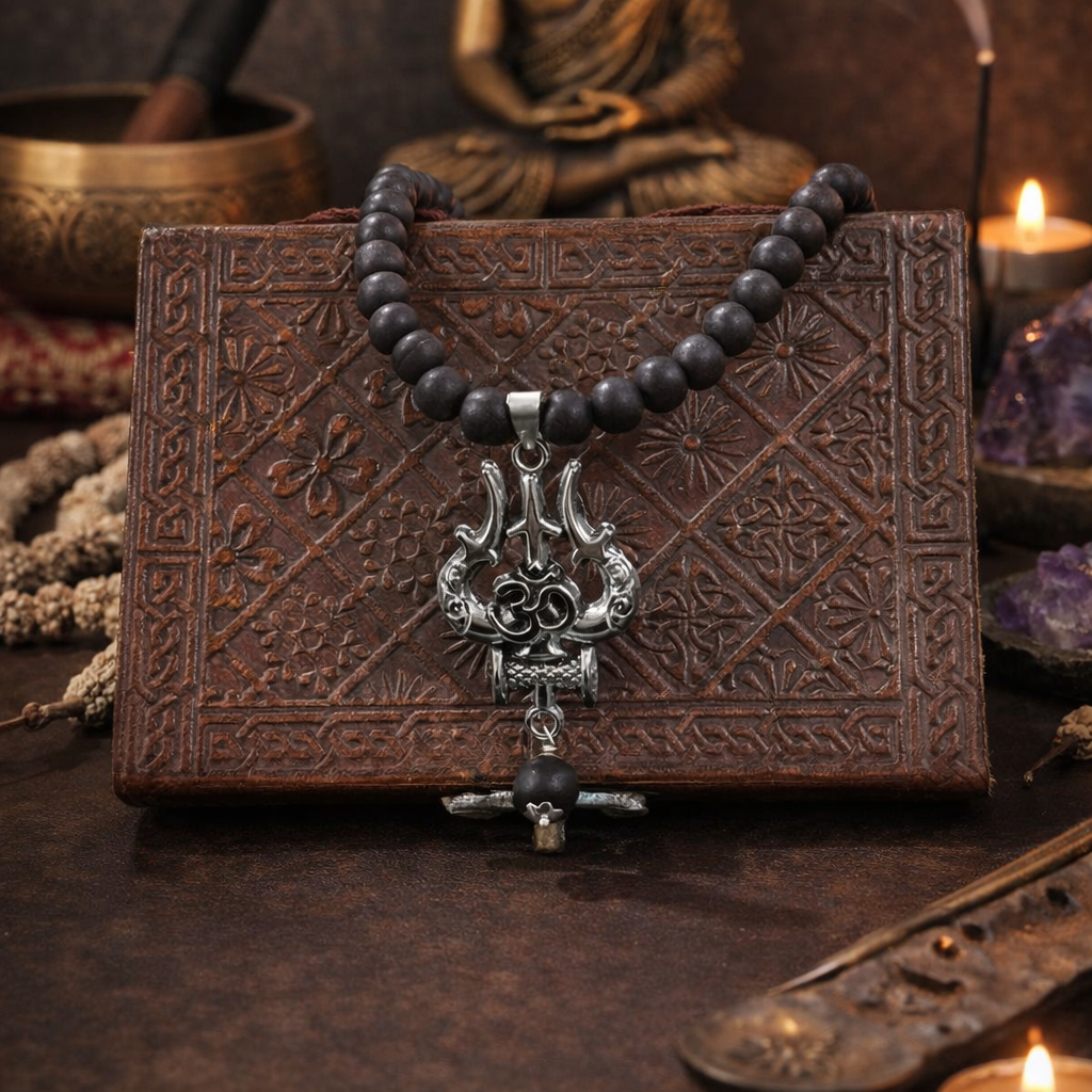 Om Trishul Karungali Malai 108+1 Beads Necklace - Certified