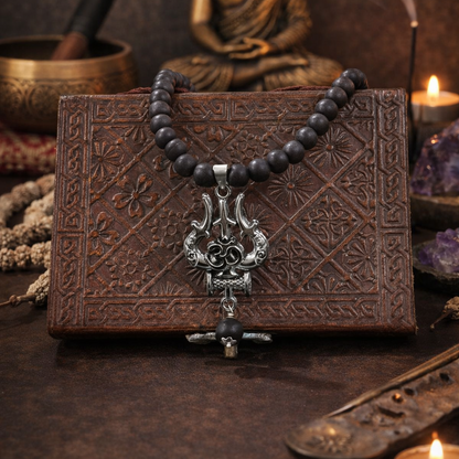 Om Trishul Karungali Malai 108+1 Beads Necklace - Certified