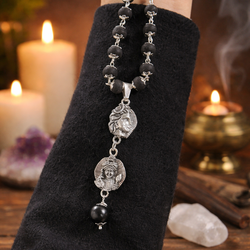 Bhairav & Lord Murugan Karungali Malai Necklace - Silver Plated