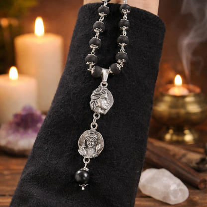 Bhairav & Lord Murugan Karungali Malai Necklace - Silver Plated