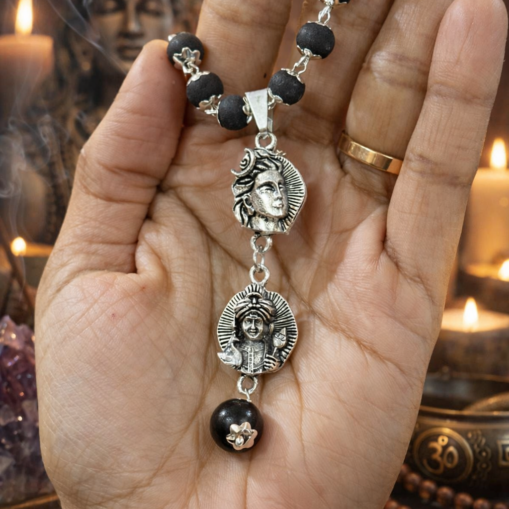 Bhairav & Lord Murugan Karungali Malai Necklace - Silver Plated