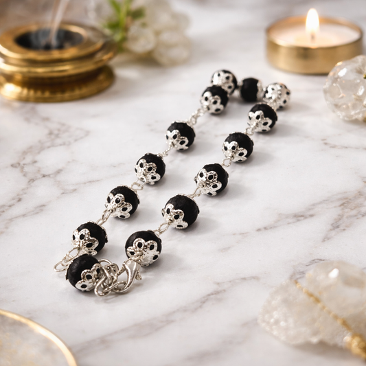 Flower Bracelet Karungali Malai Silver Plated Cap - Certified