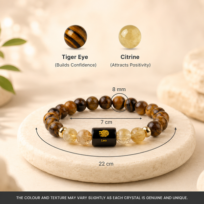 Leo (सिंह राशि) Zodiac Tiger Eye & Citrine Bracelet