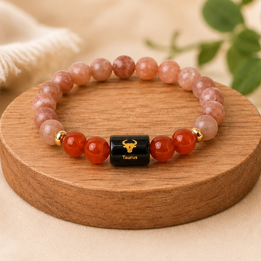 Taurus (वृषभ राशि) Zodiac Sunstone & Carnelian Bracelet