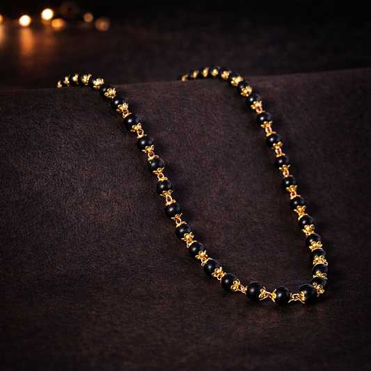 Karungali Beads Necklace with Gold Plated Caps – Certified