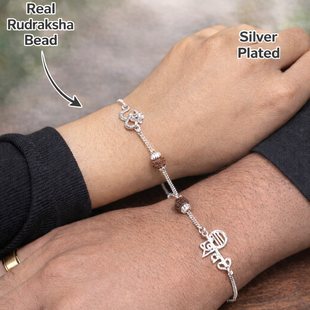 Shiv Om Rudraksha Bracelet Combo – Silver Plated
