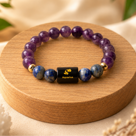 Aquarius (कुंभ राशि) Zodiac Amethyst & Lapis Lazuli Bracelet