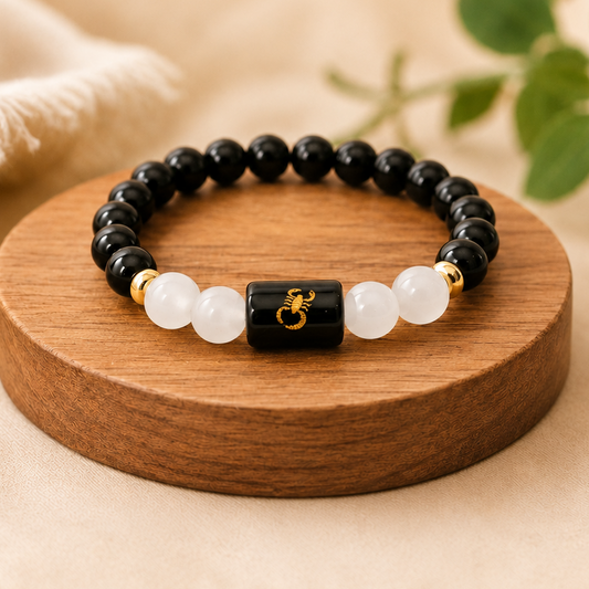 Scorpio (वृश्चिक राशि) Zodiac Black Obsidian & Milky Quartz Bracelet