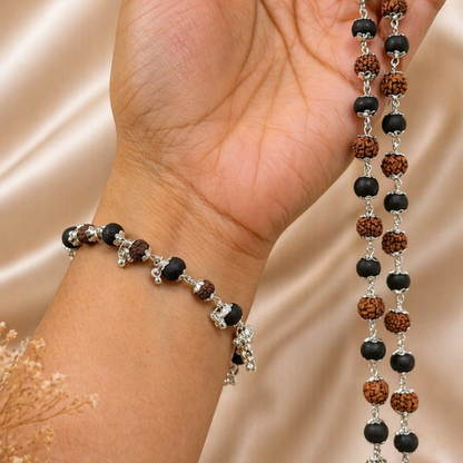 Rudraksha Karungali Malai Necklace & Bracelet Combo - Silver Plated