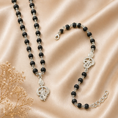 Murugan Vel Karungali Malai Necklace & Bracelet Combo - Silver Plated