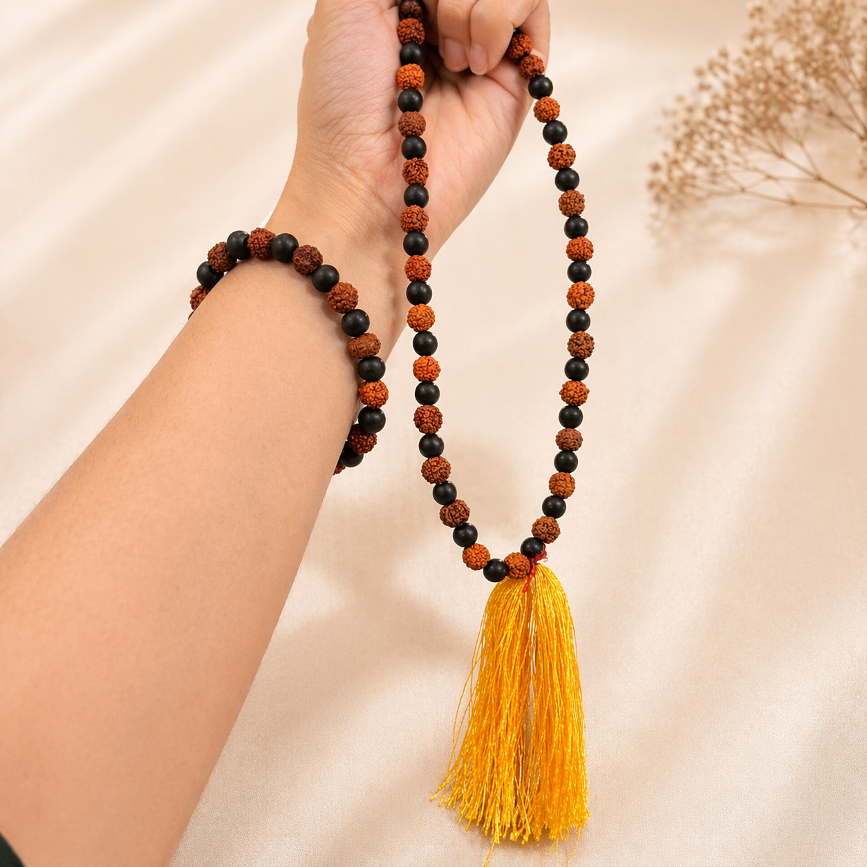 Rudraksha Karungali Necklace & Bracelet Combo