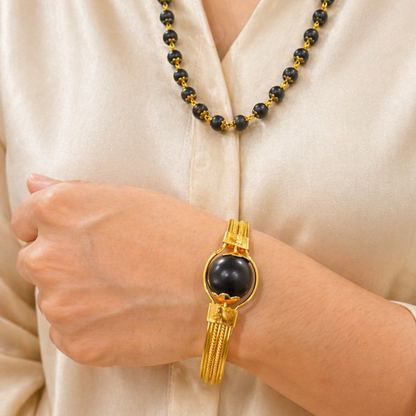 Karungali Malai Necklace & Modern Kada Bracelet Combo - Gold Plated