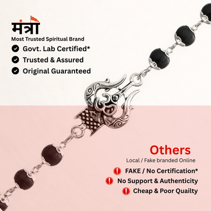 Shiv Trishul Karungali Bracelet - Silver Plated