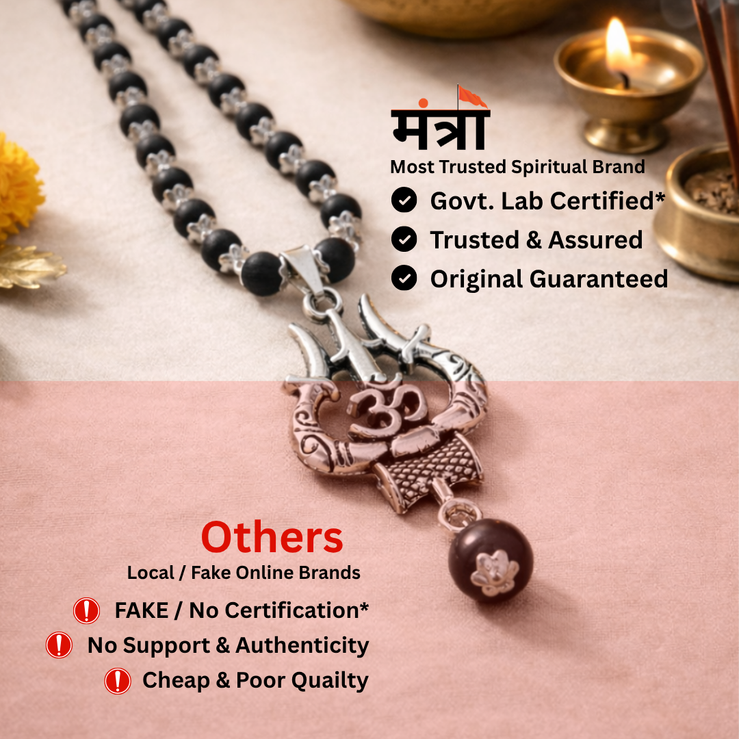 Shiv Om Karungali Mala Necklace (Silver-Plated) – Certified | Free Rudraksha