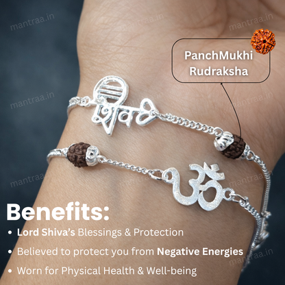 Shiv Om Rudraksha Bracelet Combo – Silver Plated