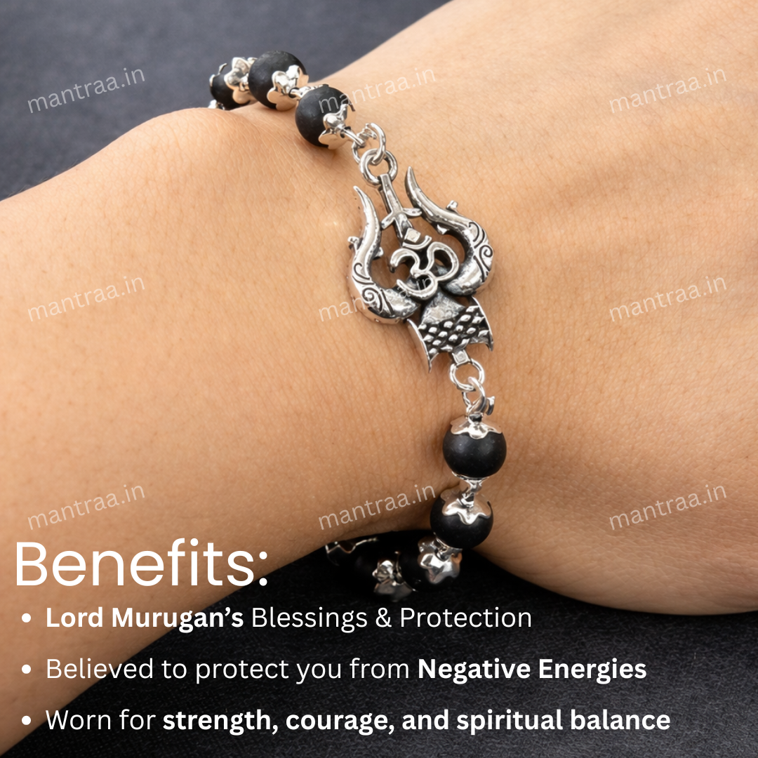 Shiv Trishul Karungali Bracelet - Silver Plated