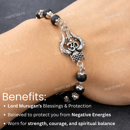 Shiv Trishul Karungali Bracelet - Silver Plated