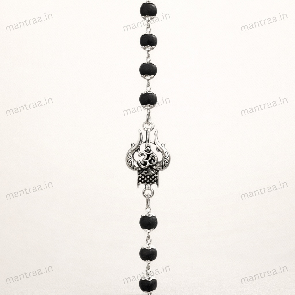 Shiv Trishul Karungali Bracelet - Silver Plated
