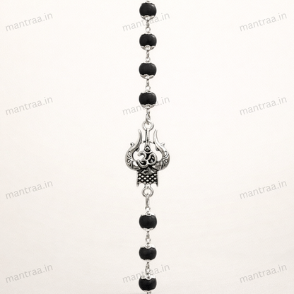 Shiv Trishul Karungali Bracelet - Silver Plated