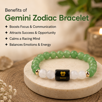 Gemini (मिथुन राशि) Zodiac Green Aventurine & Milky Quartz Bracelet