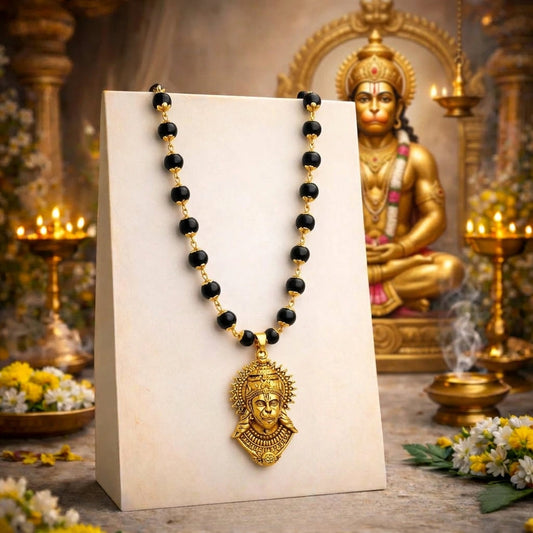 Gold Plated Bajrangbali Karungali Beads Necklace – Certified