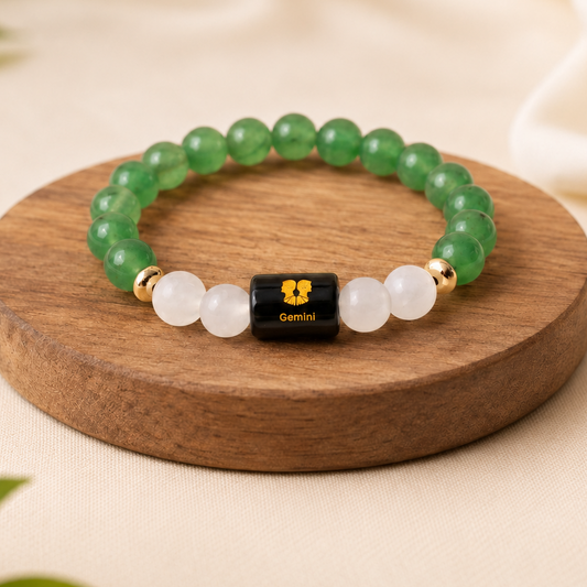 Gemini (मिथुन राशि) Zodiac Green Aventurine & Milky Quartz Bracelet