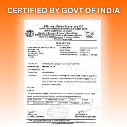 Govt Certified Brand for Karungali Malai Certification document from the Government of India on a gradient background