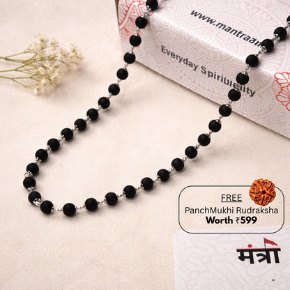 Karungali Malai Silver Plated Cap Necklace- Certified