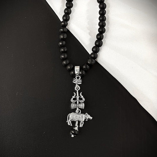 Original Karungali Malai with Shiv Trishul & Nandi Pendant