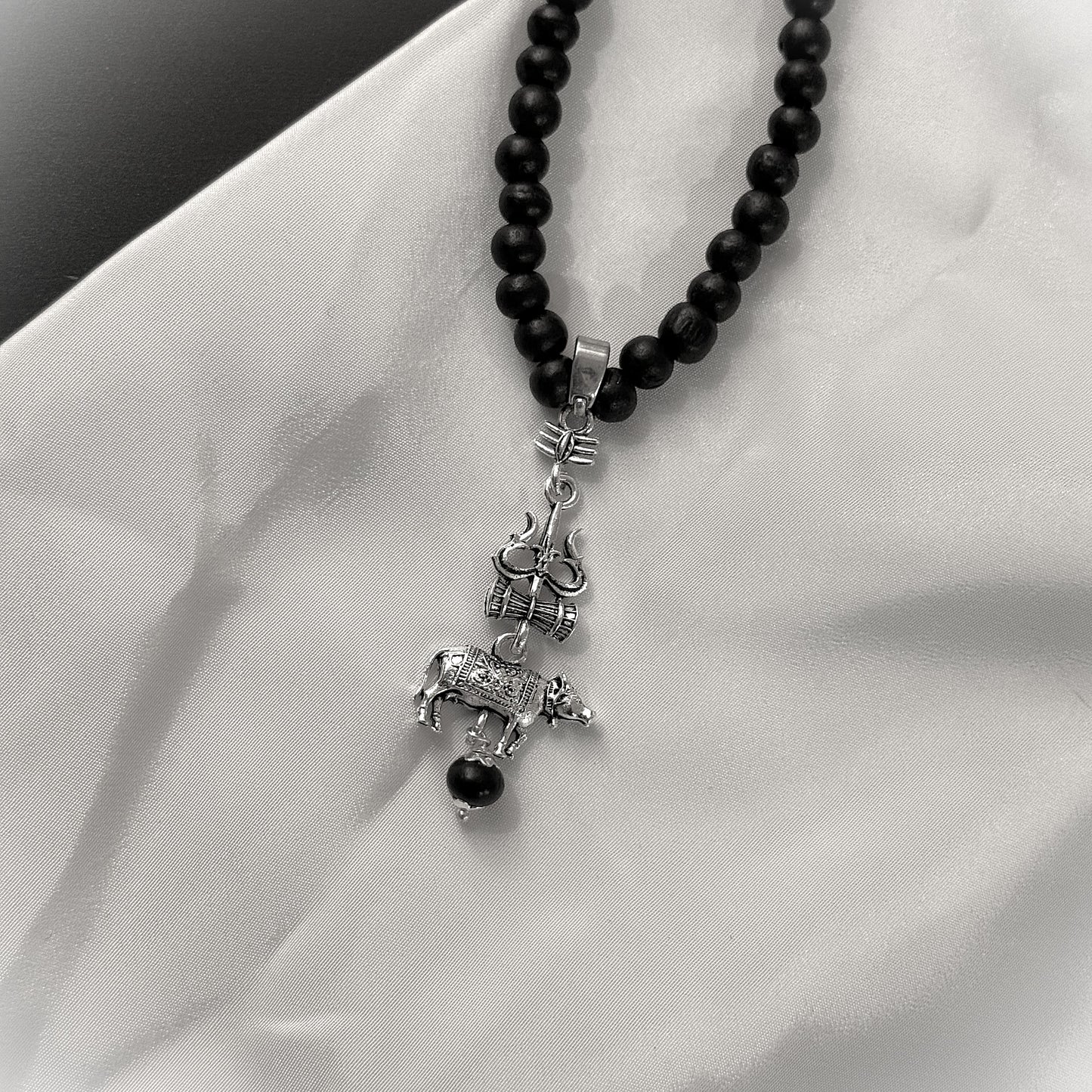 Original Karungali Malai with Shiv Trishul & Nandi Pendant