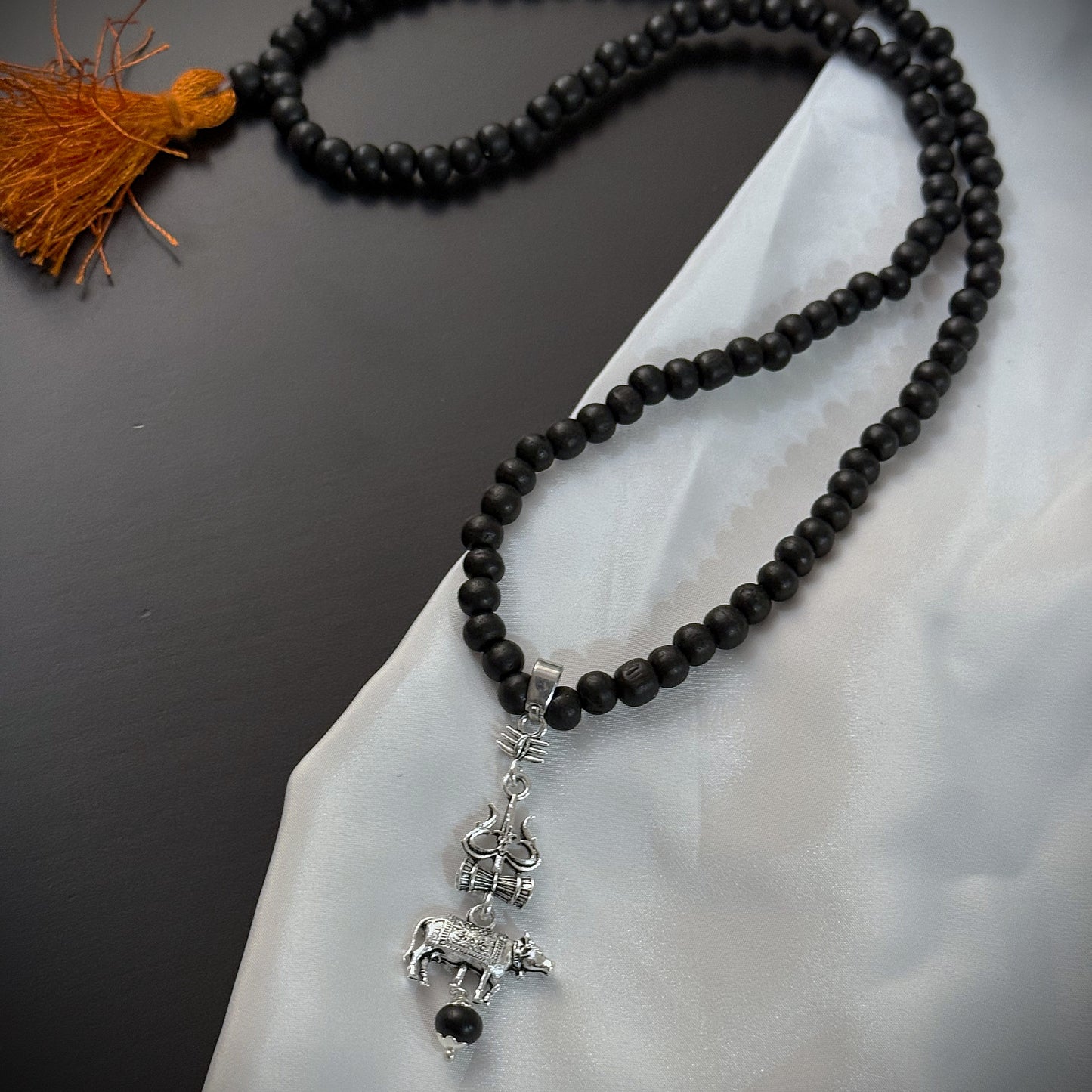 Original Karungali Malai with Shiv Trishul & Nandi Pendant